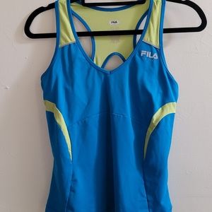 Fila Sport Blue and Neon Yellow Athletic Tank Top With Built In Bra